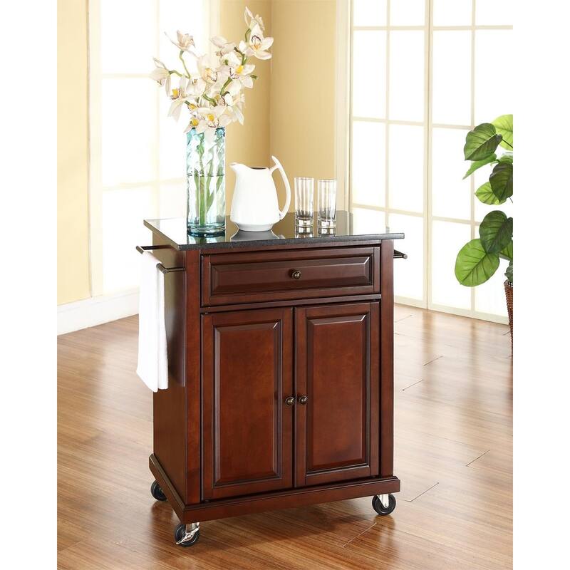 Kitchen Cart Granite Top Portable Island White Black Modern Storage