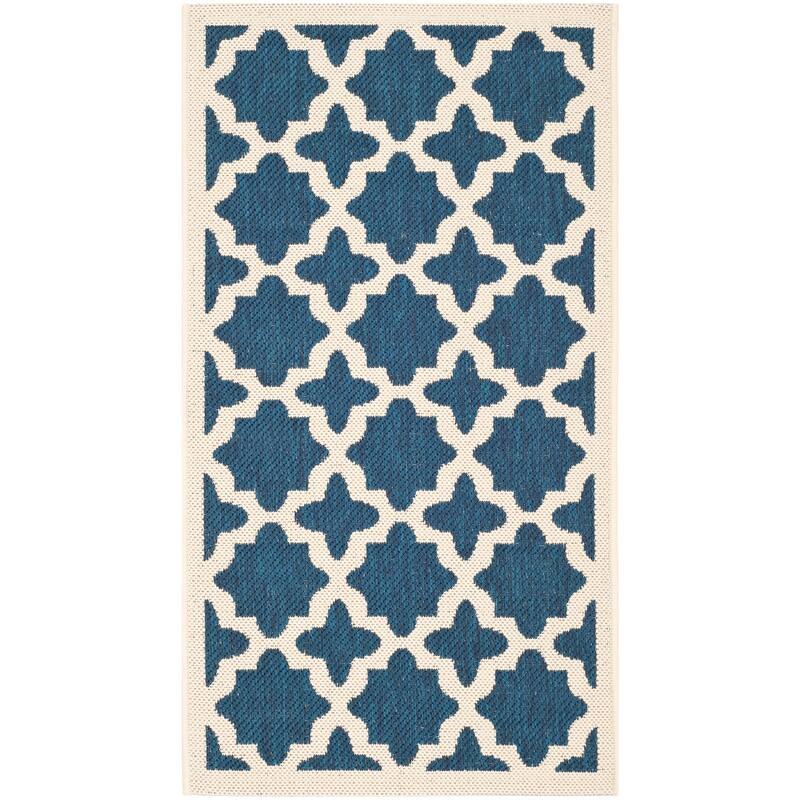 SAFAVIEH Courtyard Dorthey Indoor/ Outdoor Waterproof Patio Backyard Rug - 2' x 3'7" - Navy/Beige