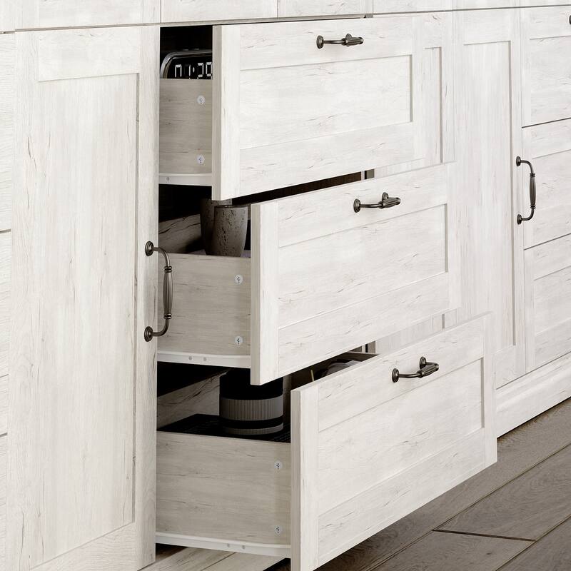 Bookcase Cabinet with Glass Doors and Drawers Multi-Purpose Storage Display Hutch for Living Room or Dining Room