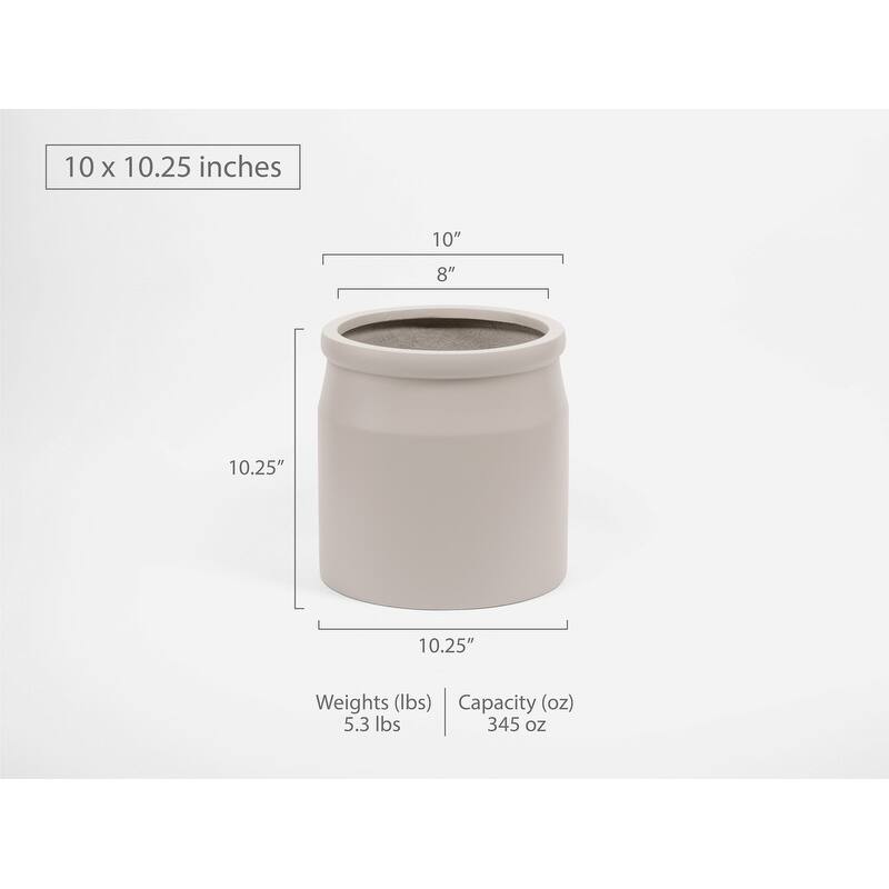 Indoor/Outdoor Large 1-piece Minimalist Fiberstone Lightweight Round Milk Jug Jar Farmhouse Decor Planter Pot - 17, 13, 10 in - 10.25 In. H x 10 In. W x 10 In. L - Gray Cream
