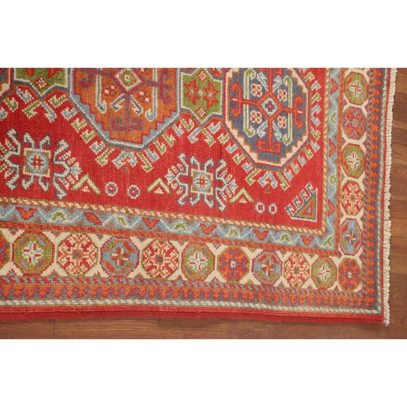 Geometric Kazak Accent Rug Handmade Wool Carpet - 2'10" x 4'0"