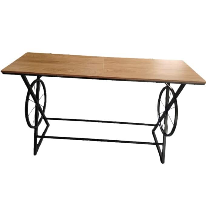 63" Counter Height Bar Table with Wheel-Design, High Pub Dining Table - Brown & Black 