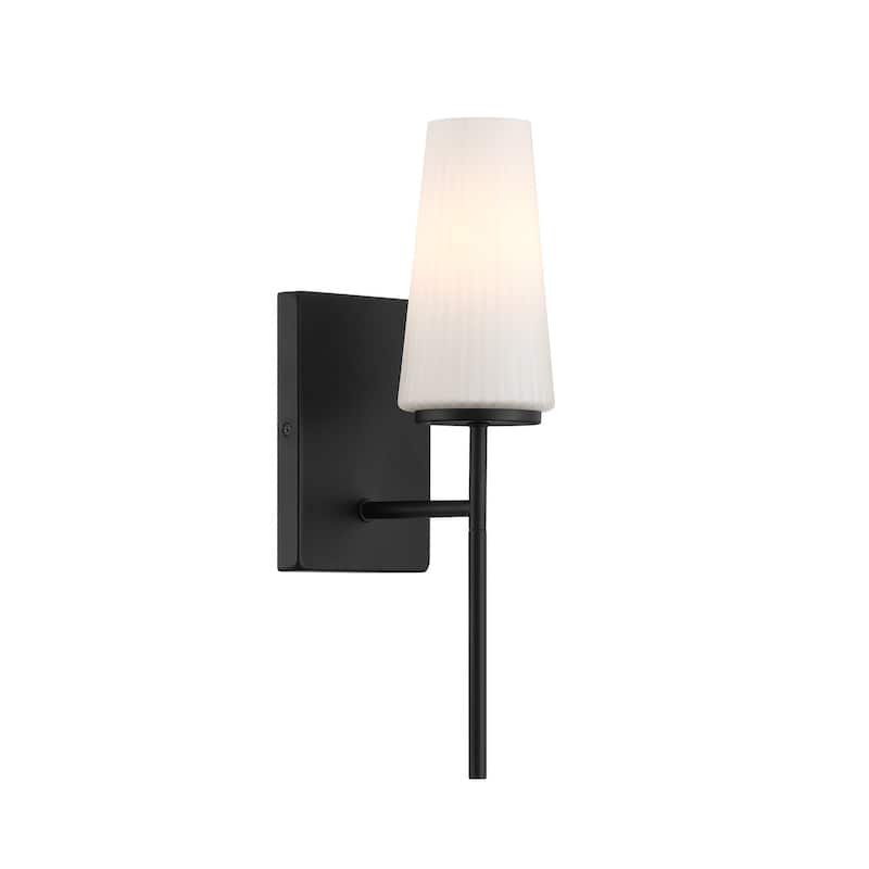 Bellevue SHWS42985 Meridian 16" Tall Bathroom Sconce with Fluted Opal - Matte Black