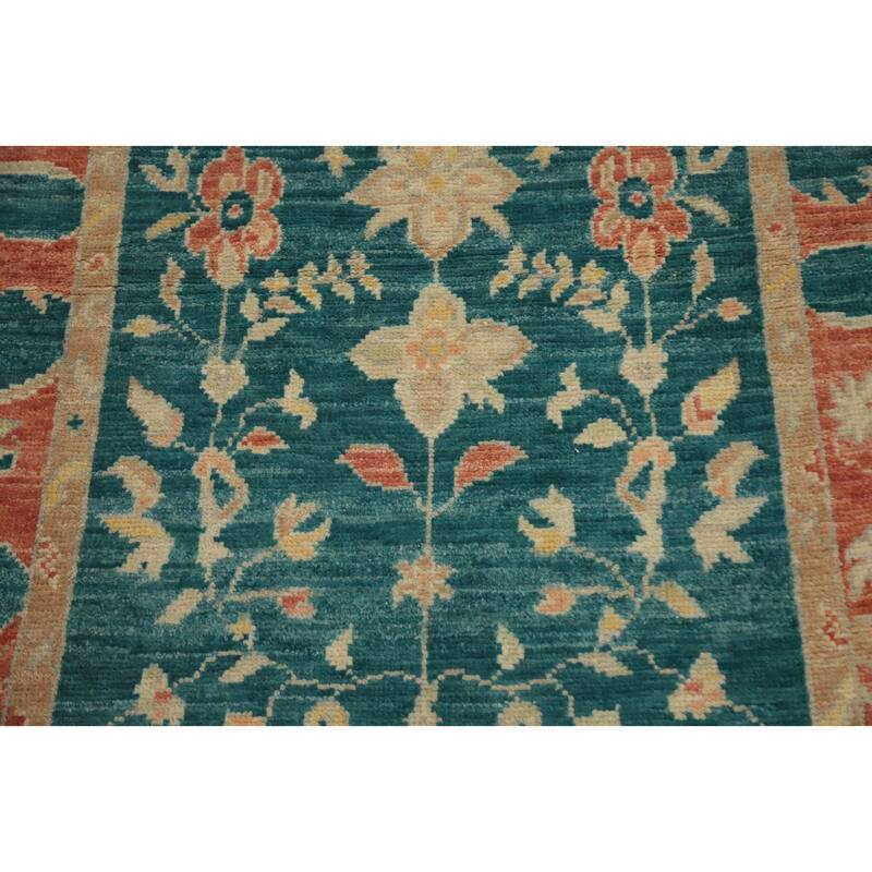 Hand Knotted Oriental 100% Wool Carpet Transitional All-Over Green Oushak Area Rug - 5' 3'' X 3' 2''