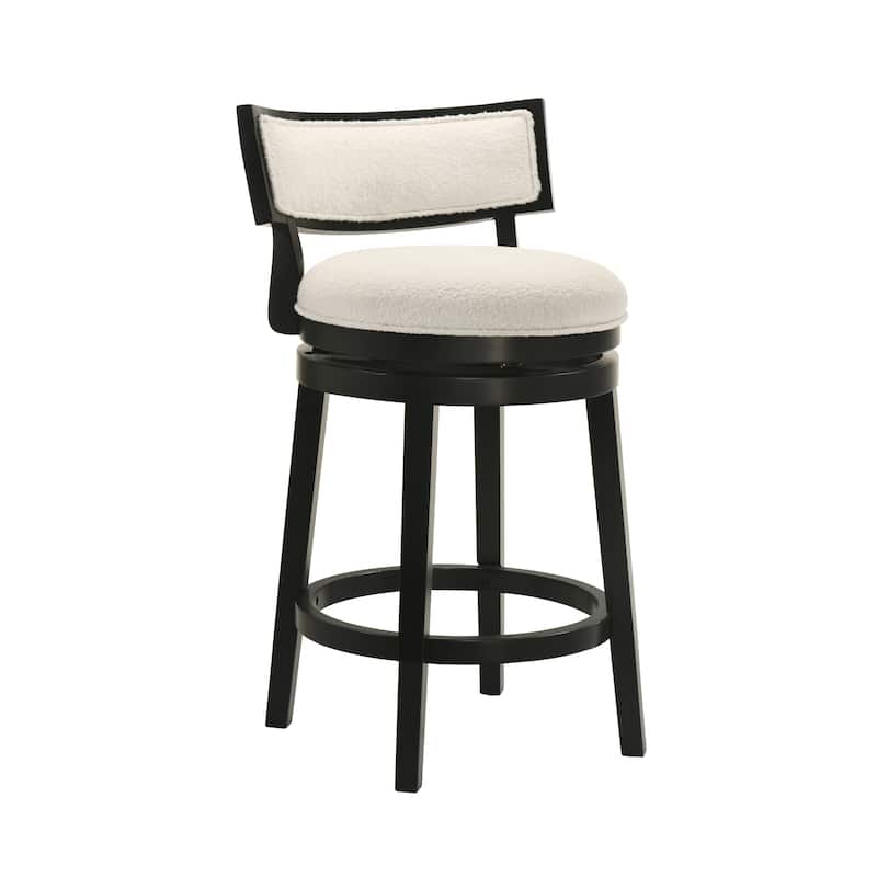 Noely Modern Farmhouse Swivel Wood Counter Height Kitchen Bar Stool with White Boucle Fabric Upholstered Seat