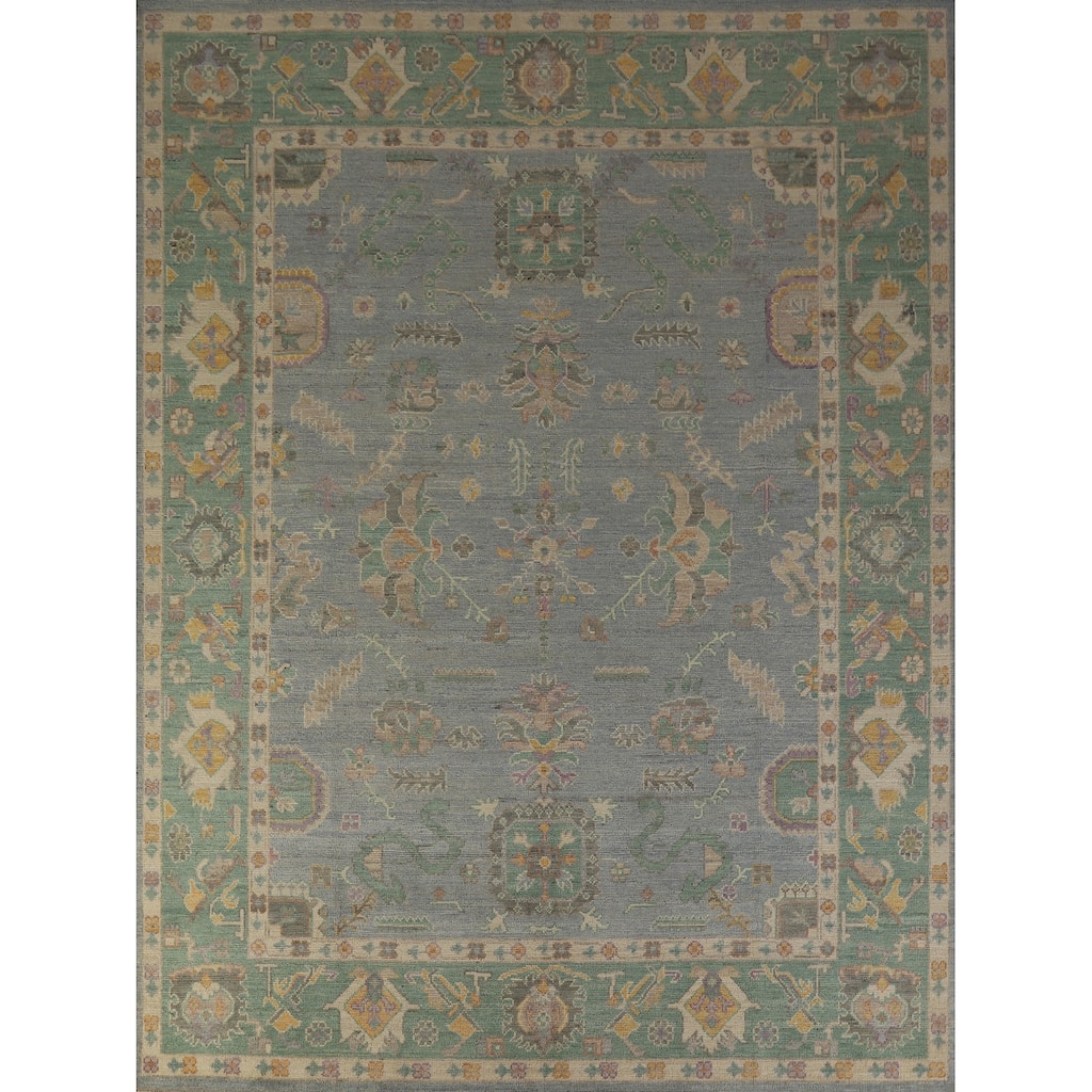 Hand Knotted Oriental 100% Wool Carpet Transitional All-Over Navy Blue & Blues Oushak Area Rug - 10' 2'' X 8' 5''