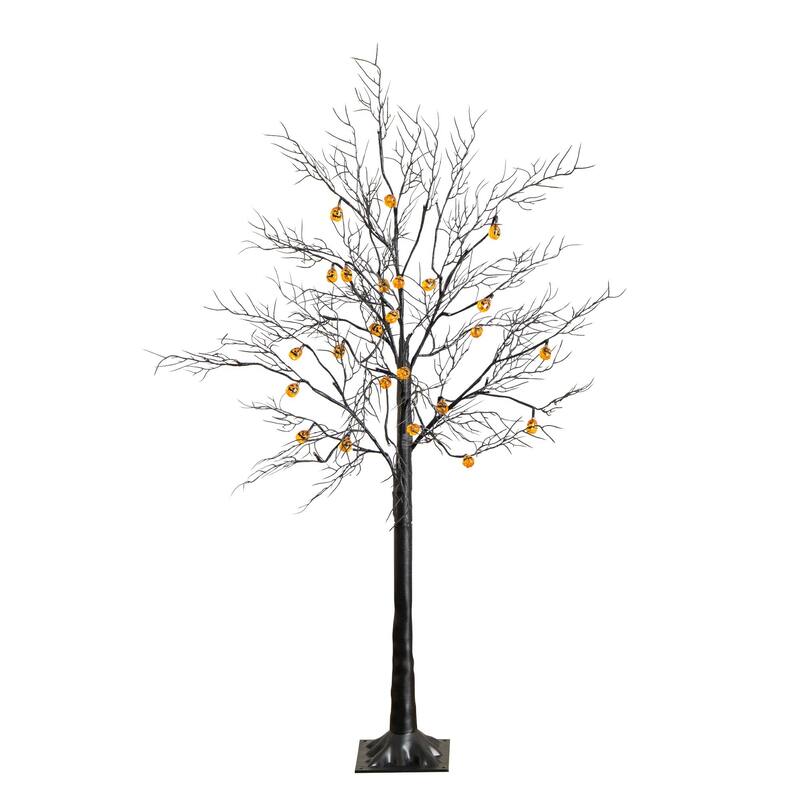 Pre-Lit Pumpkin Artificial Halloween Twig Tree - 4' - Orange LED Lights