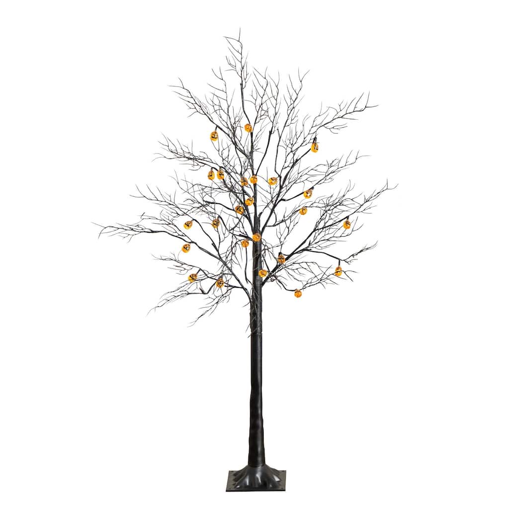 Pre-Lit Pumpkin Artificial Halloween Twig Tree - 4' - Orange LED Lights