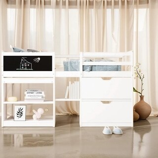 Twin Size Low Loft Bed with Rolling Desk, Shelf and Drawers - Bed Bath ...