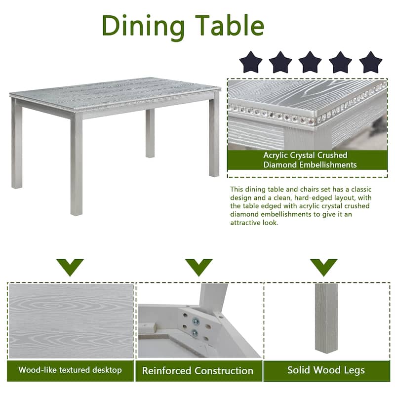 GDFStudio - Elmsley 6-Piece Classic Wooden Dining Table Set with 4 Upholstered Chairs and Bench