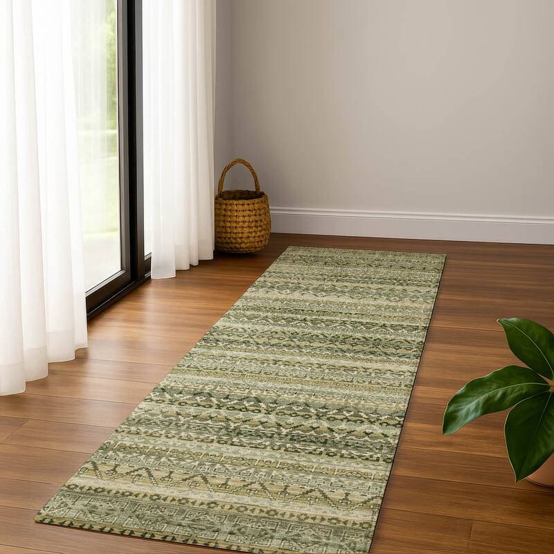 Premium Washable Super Soft Boho Stripes Mayfield Rug - Green - 2'3" x 7'6"
