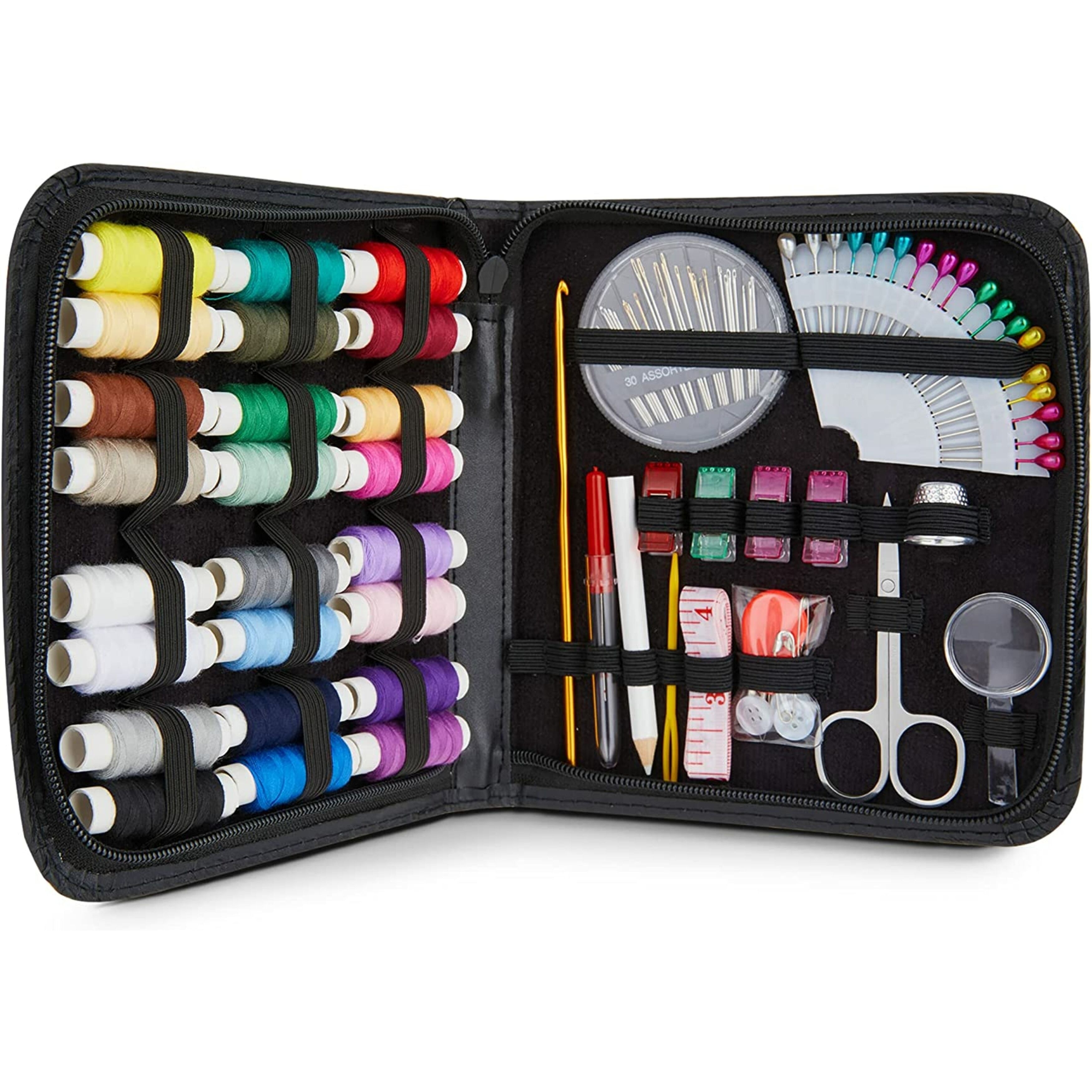 Multicolored Sewing Kit with Spools, Needles and Extra Sewing