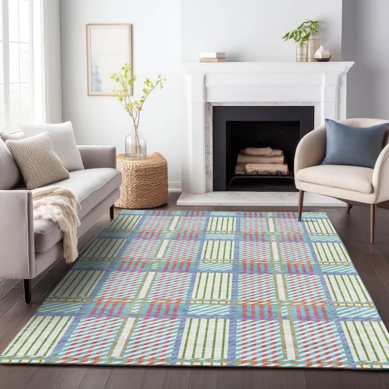 Machine Washable Indoor/ Outdoor Geometric Stripe Chantille Rug