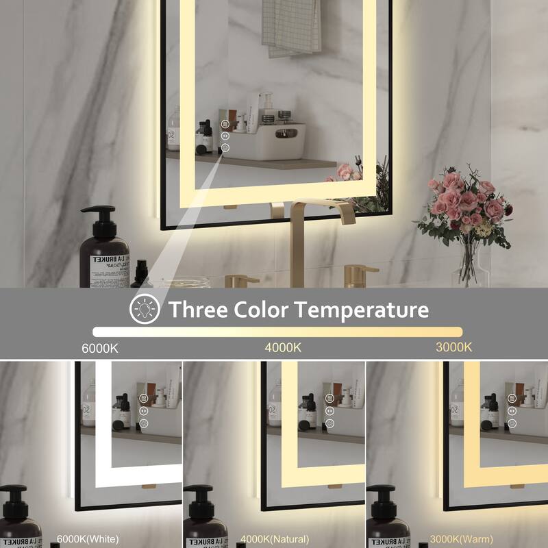 QuivaraView Aluminum front light and backlit LED lighted Framed Tempered Glass Bathroom Vanity Wall Mounted Mirror