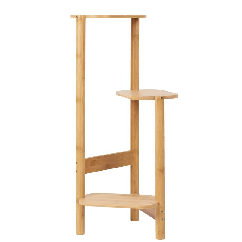 3 Tiers Ladder Triple Plant Stand Corner Bamboo Plant Shelf Rack