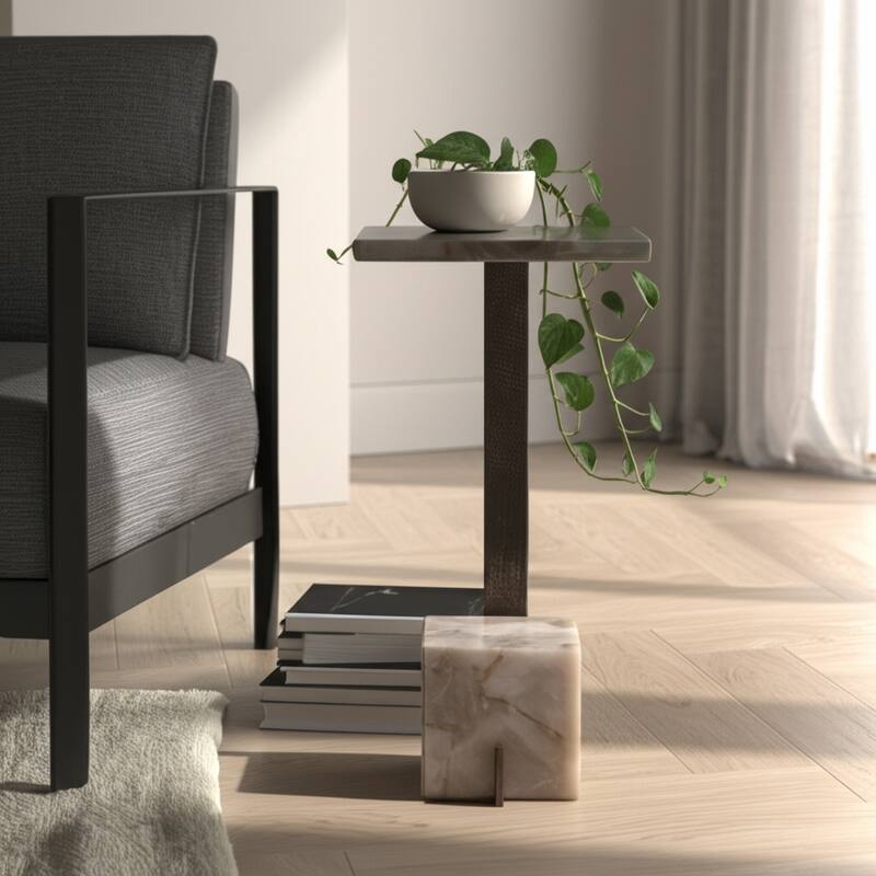 Metal Accent Table Modern Geometric Base Sleek Contemporary Design - 10" x 10" x 23.5"