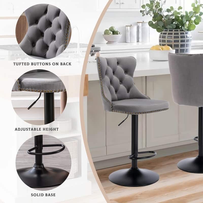 Velvet Upholstered Nailheads Tufted Swivel Bar Stools (Set of 6)