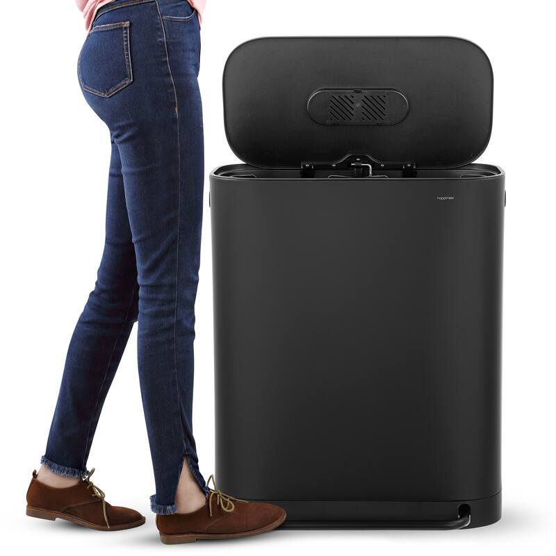 happimess Beni Kitchen Trash/Recycling 16-Gallon Double-Bucket Step-Open Trash Can, Chrome