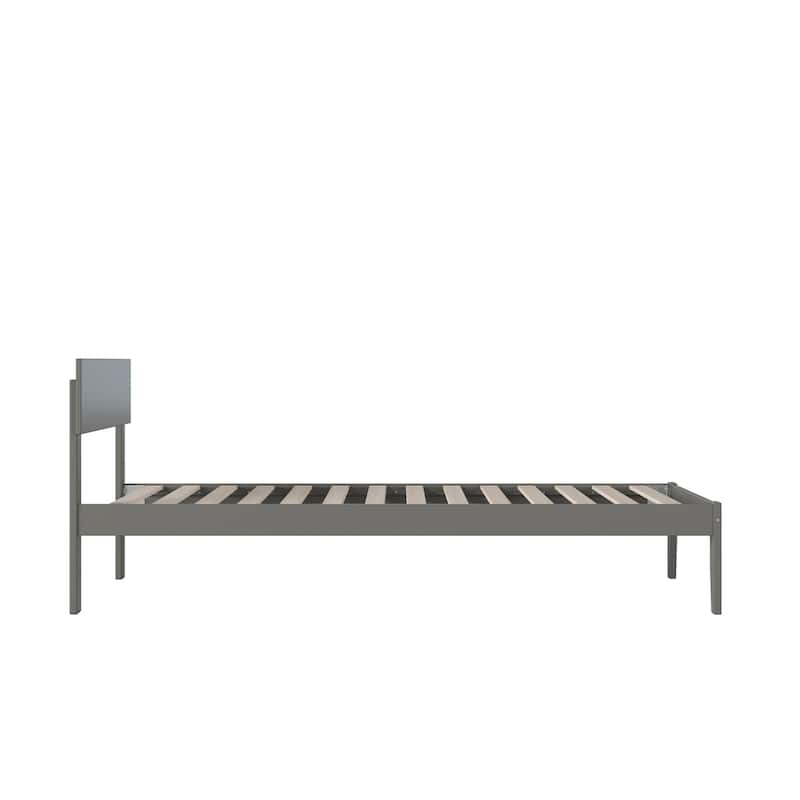 Twin XL Bed Frame Grey Modern Panel Headboard Solid Wood No Box Spring Needed