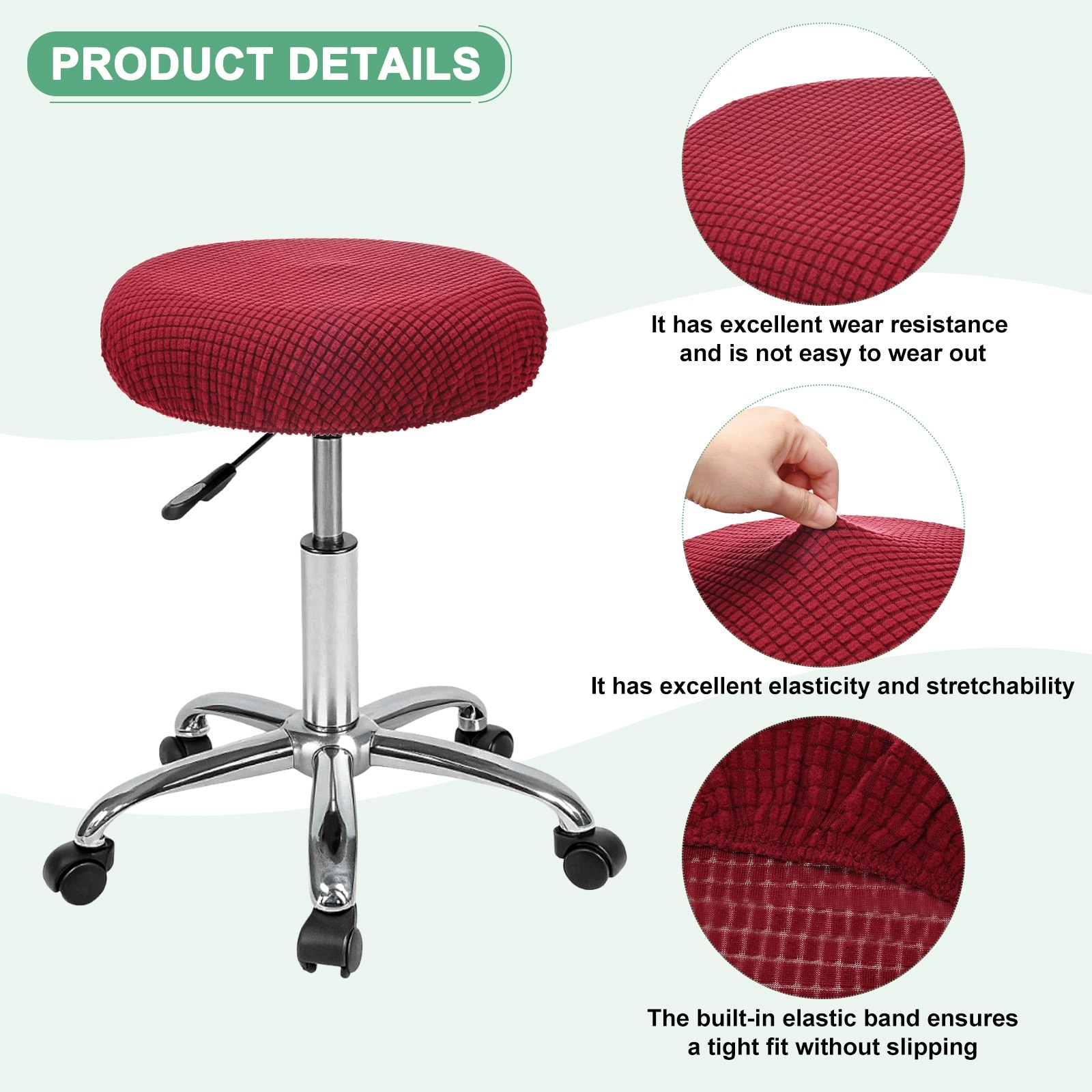 Bar Stool Covers Round Polyester Corn Grid Seat Covers with Elastic Bands