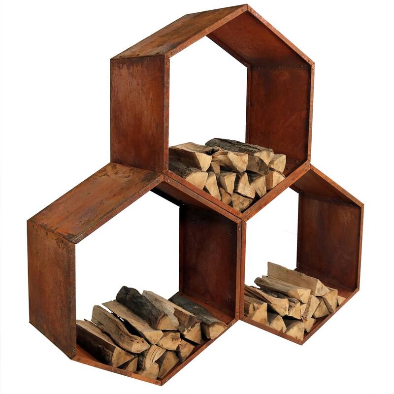 Sunnydaze Hexagon Rustic Honeycomb Log Rack - 30-Inch - 3-Pack