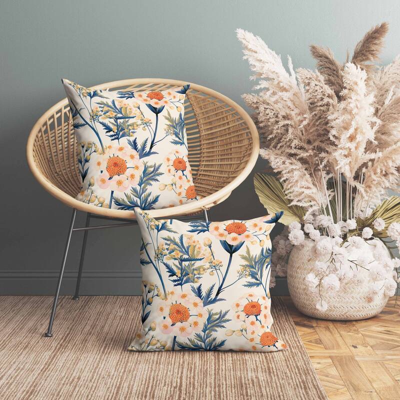 Millefolium Harmony Faux Suede Reversible Throw Pillow Blue and Orange