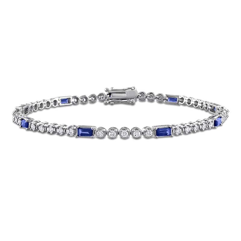 Miadora 1ct TDW Diamond 1 5/8ct TGW Baguette-cut Sapphire Tennis Bracelet in 14k White Gold