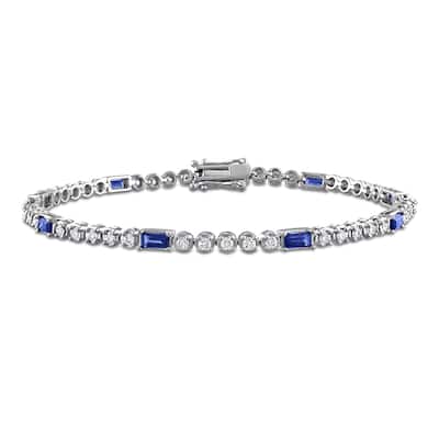 Miadora 1ct TDW Diamond 1 5/8ct TGW Baguette-cut Sapphire Tennis Bracelet in 14k White Gold