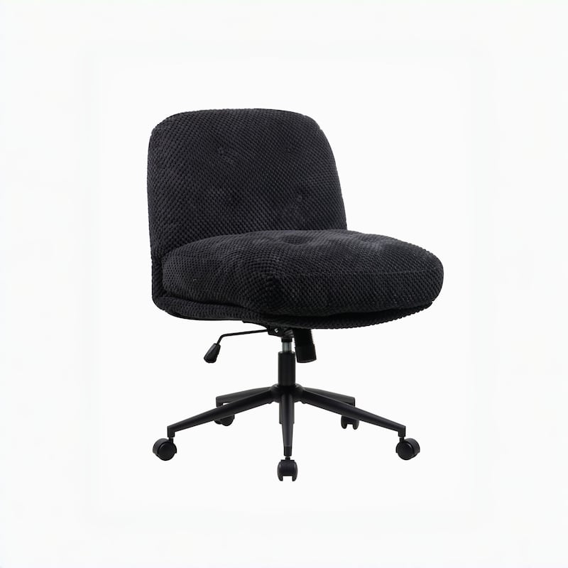Black Ergonomic Office Chair with Wide Thickened Seat, Crossed Legs and Wheels
