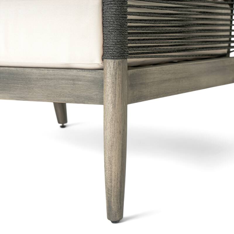 Christopher Knight Home - 4-Piece Patio Conversation Set with Woven Rope Loveseat, Cushions & Acacia Wood Coffee Table