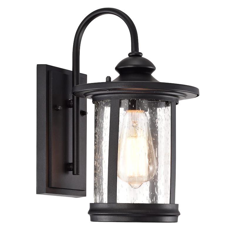 1-light Textured Black Outdoor Wall Lantern - 13H x 7.5W x 9D