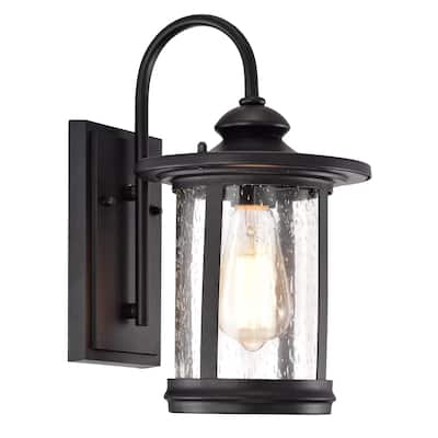 1-light Textured Black Outdoor Wall Lantern