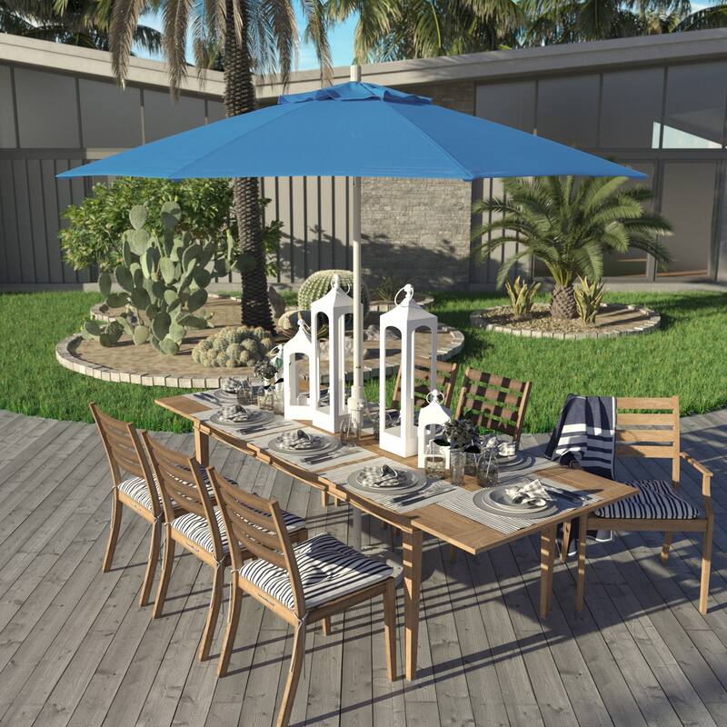 California Umbrella 9' Rd Golden State Series Patio Umbrella White Aluminum Frame Crank Lift Collar Tilt Olefin Royal Blue - Frost Blue