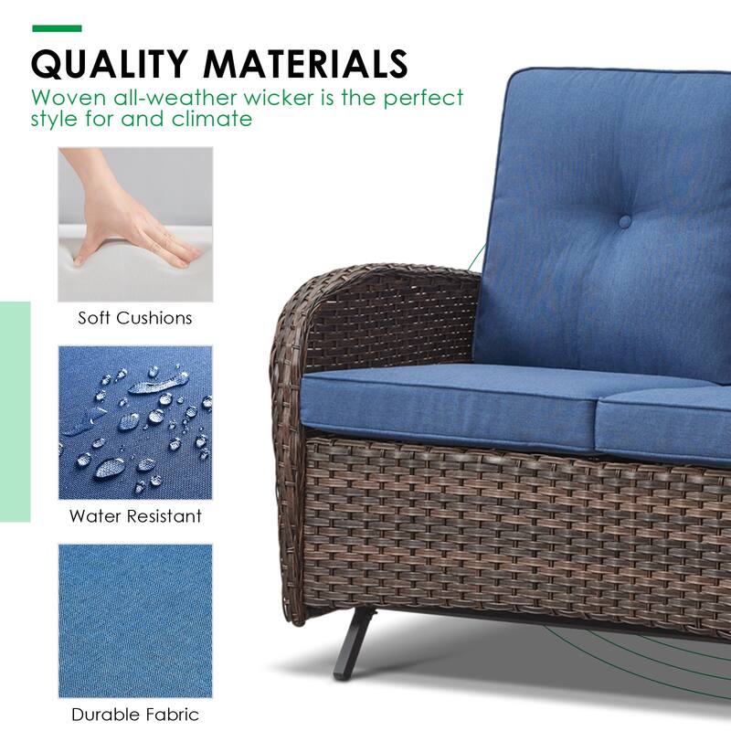 Outdoor Glider Loveseat Patio Sofa Brown-Blue - Brown