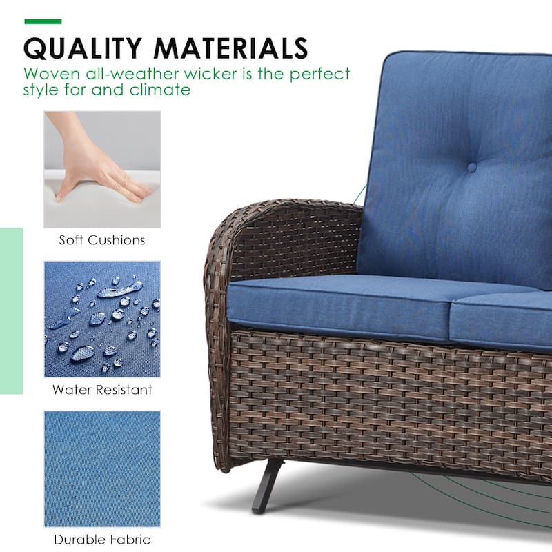 Patio Glider Sofa with Club Chair, Ottoman and Side Table