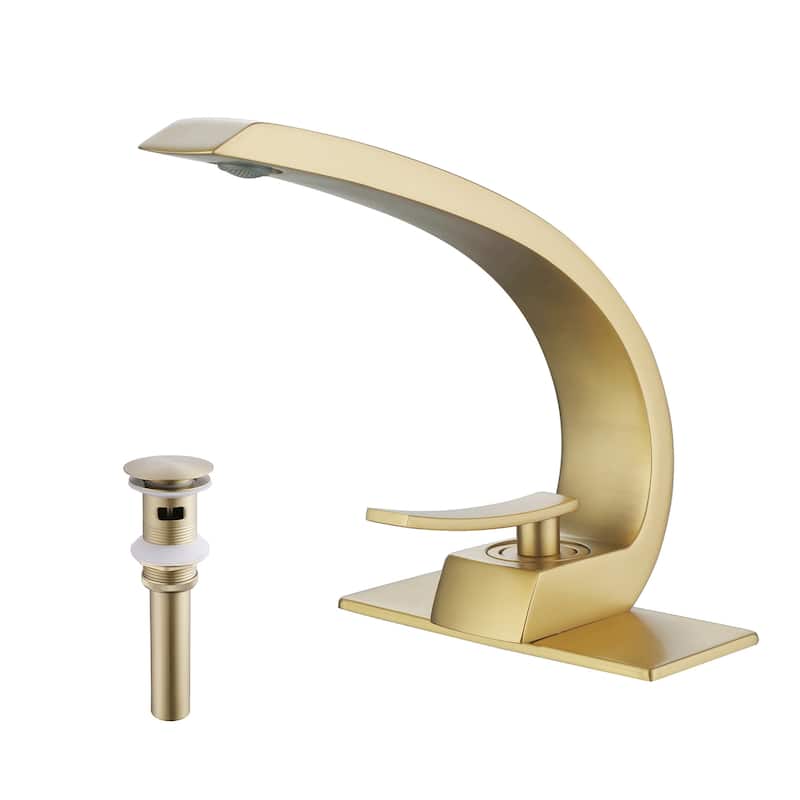 Single Handle Bathroom Faucet with Pop-up Drain Brass 1 Hole Modern Bathroom Sink Vanity Faucets with Deck Plate