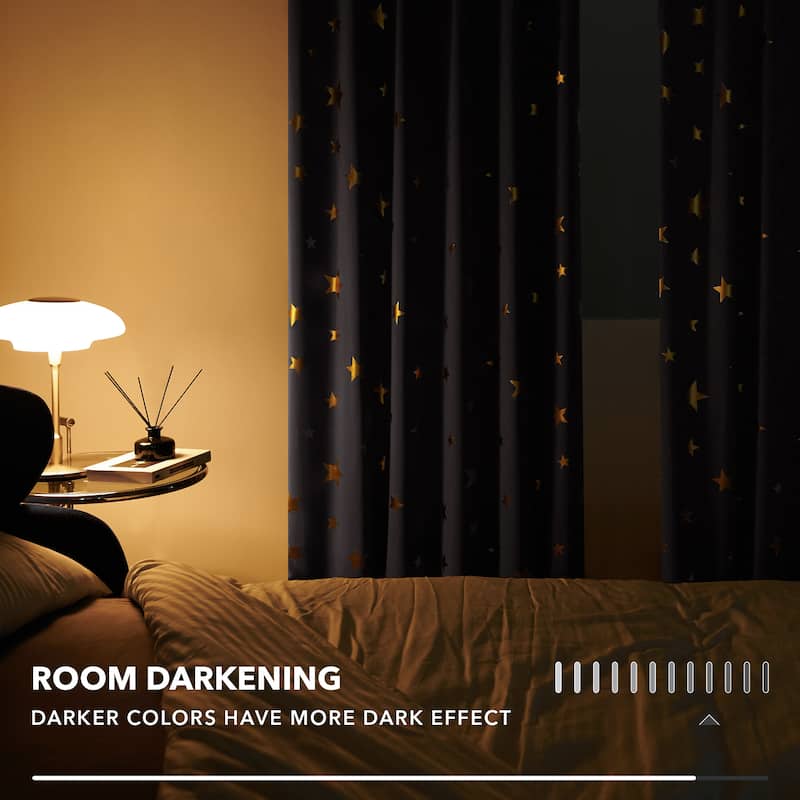 Gold Star Foil Room Darkening Curtains for Kids 2 Panels