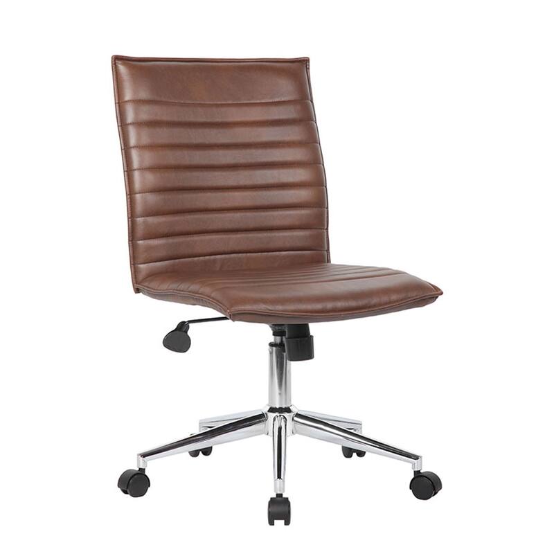 Haily Rolling Armless Commercial Grade Chair with Chrome Base, Brown Vinyl