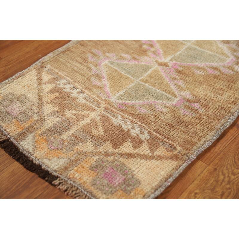 Tribal Brown Anatolian Oriental Foyer Rug Hand-Knotted Wool Carpet - 1'4" x 2'6"