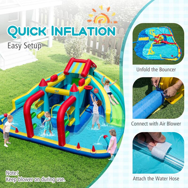 Inflatable Outdoor Kids Water Slide with Slides Bounce Area Shooting Games and Obstacle Challenges