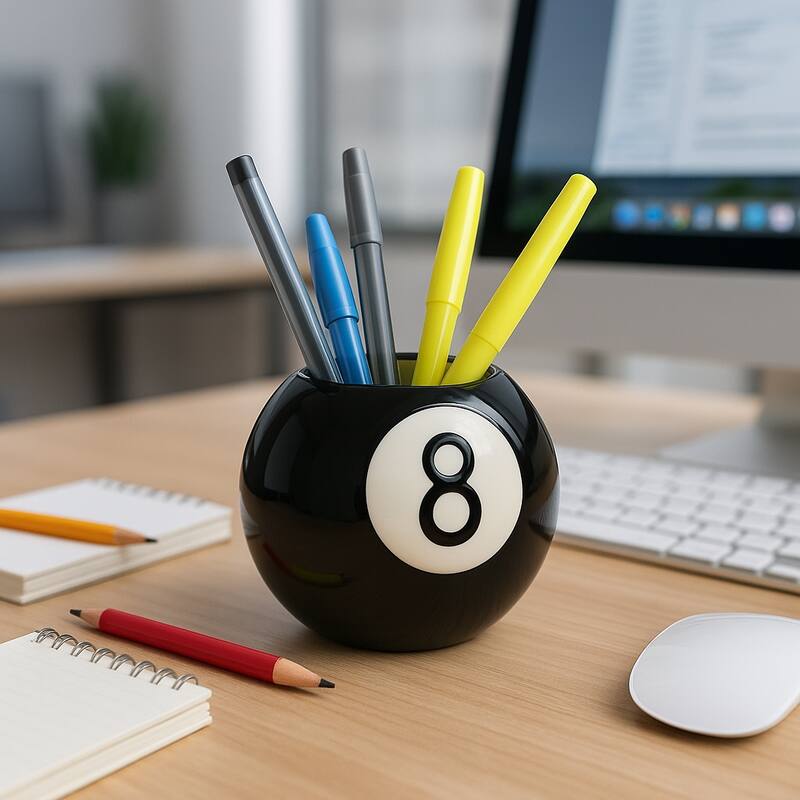 Sleek Magic 8 Ball Round Pencil Cup Storage - 4", Black & White - 4.0"