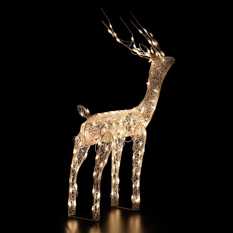 48-Inch Lighted White Mesh Buck Outdoor Christmas Decor Clear Lights