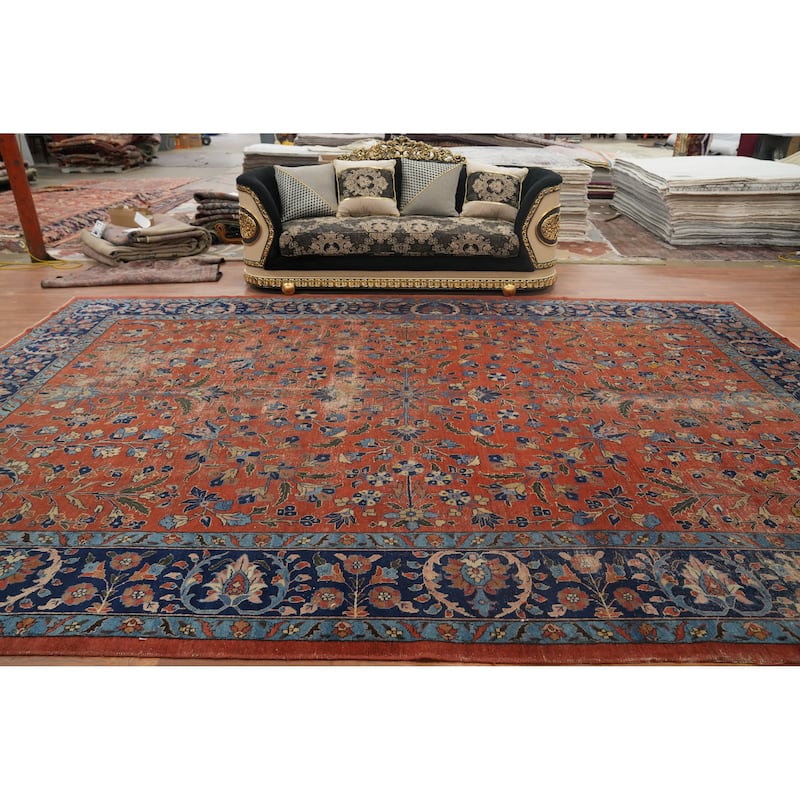 Hand Knotted Oriental 100% Wool Carpet Traditional All-Over Oranges & Rust Sarouk Area Rug - 16' 2'' X 10' 11''