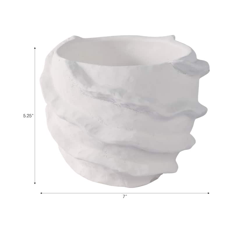Pottery Planter Sculpted Textured Design Home Garden Decor - 5" White - 7" x 7" x 5.25"