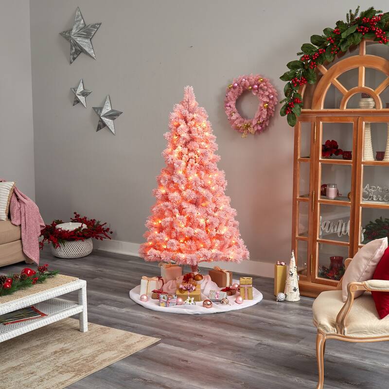 7ft. Holiday Pink Cashmere Artificial Christmas Tree with 300 LED Lights & 599 Branches - Playful Festive X-Mas Showpiece