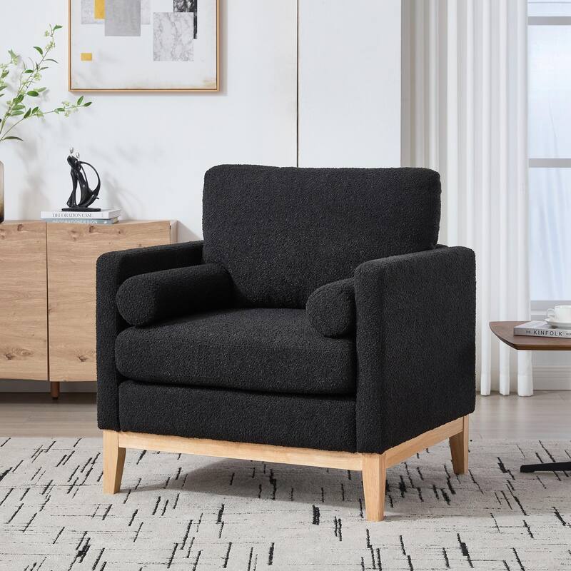 Boucle Armchair with Storage Ottoman - 300lb Capacity, Farmhouse Style