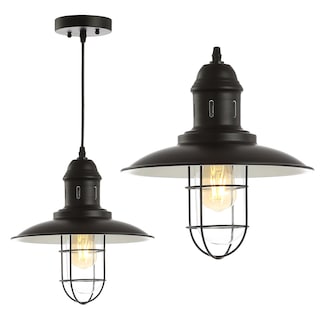 Deere 12" Adjustable Iron/Glass Cage Light LED Kitchen Pendant, Black by JONATHAN Y