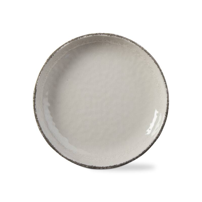 10 in. Veranda Cracked Glazed Solid Melamine Plastic Dinnerware Plates Set of 4 Dishwasher Safe Indoor Outdoor Round Ivory