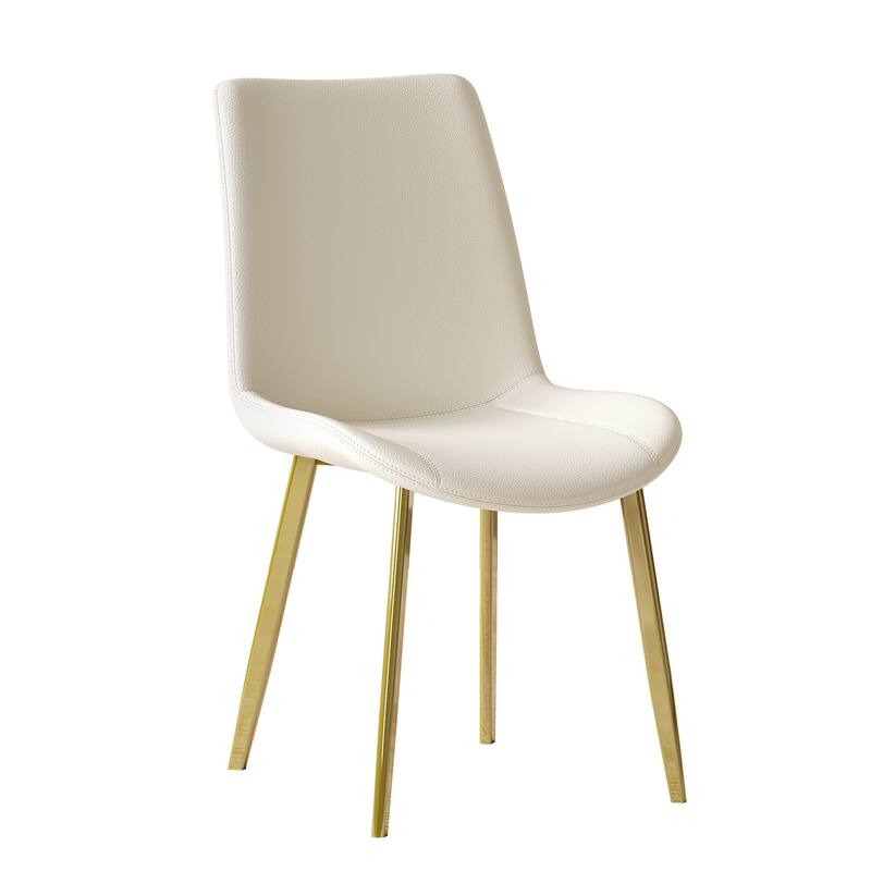Set of 4 Side Chair Dining Chair White Kitchen Chair Simple Leather Chair Leisure Chair with Metal Legs