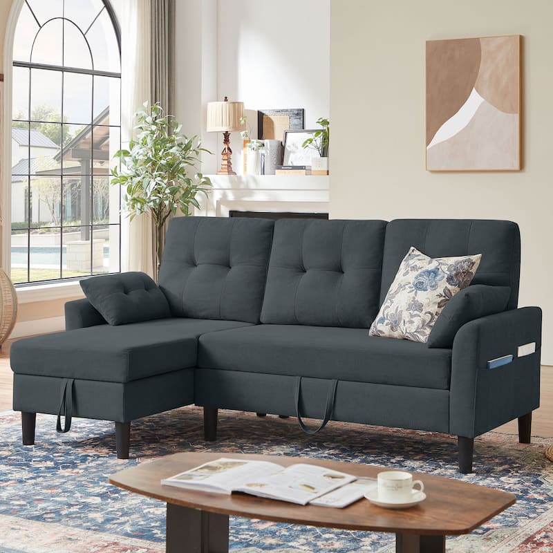 76.18" Upholstered Sleeper Pull Out Sofa Couch with Storage Chaise